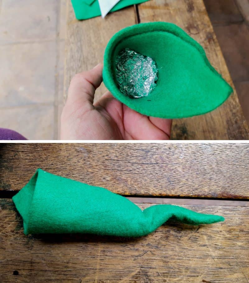 To give the Leprechaun hat some character and a little bend use aluminium foil