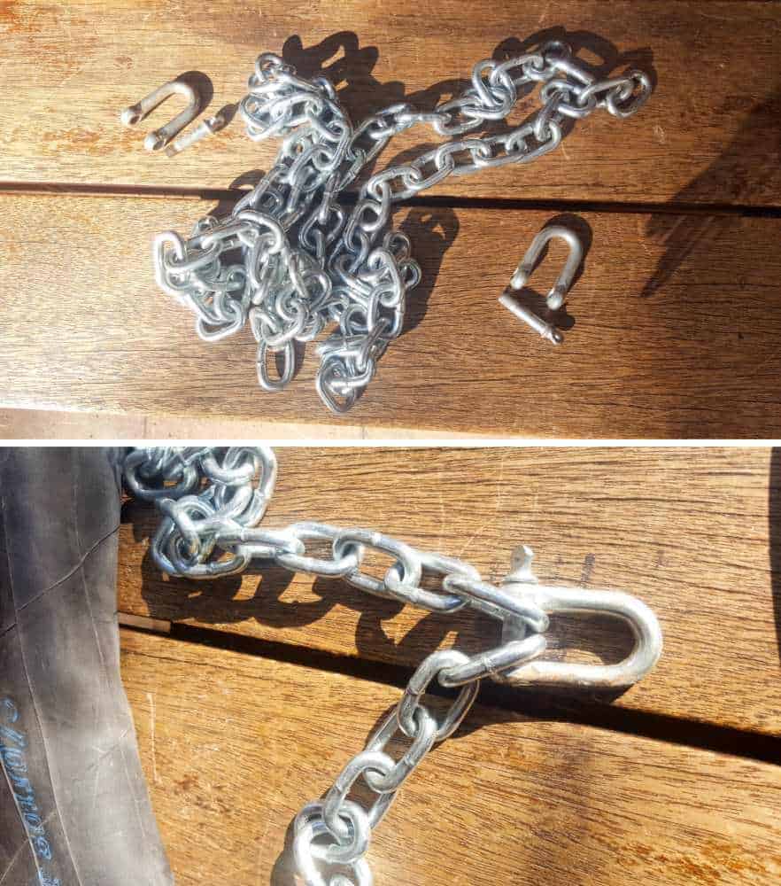 Joining the chains together to hang the swing #gardenswingDIY #Palletswing #romanticswing #acraftymix #fairytaleswing #gardenswingbuild