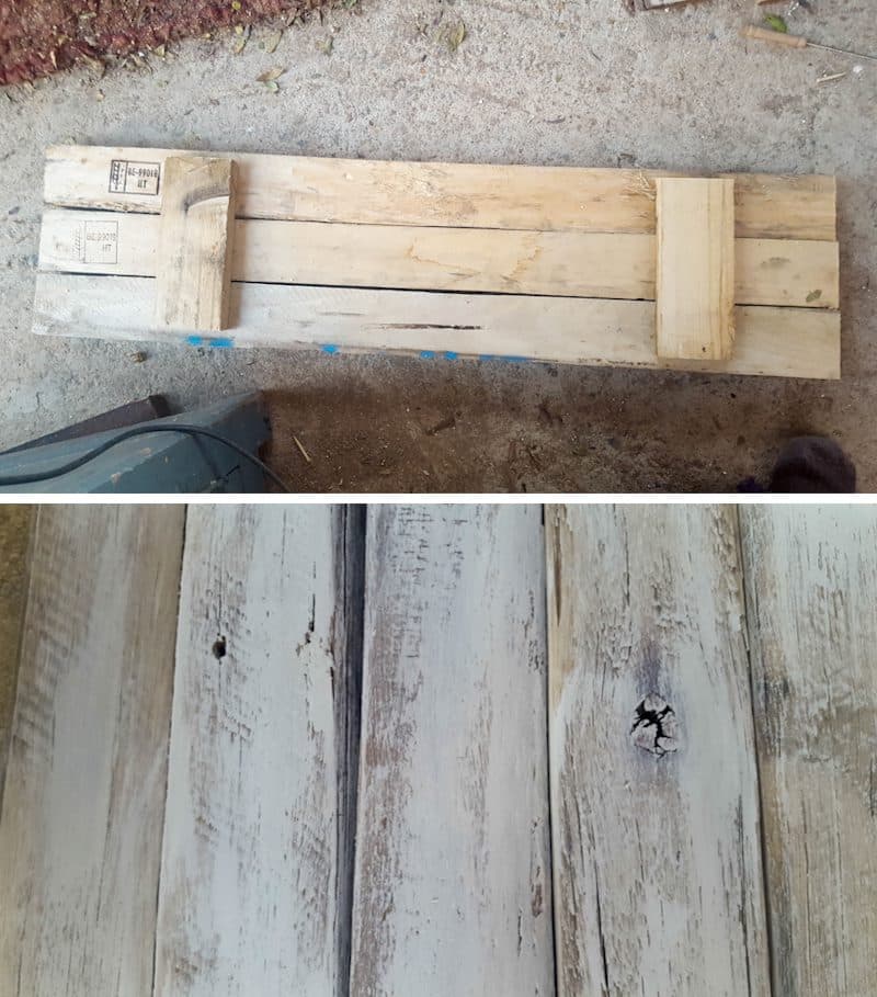 Putting the swing seat together using pallets and painting it.