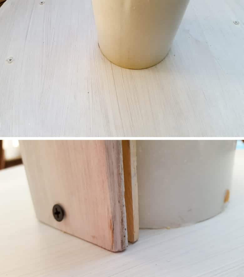 Place the PVC pipe over the circles and screw the cut tongue and groove planks to the PVC at the top and bottom