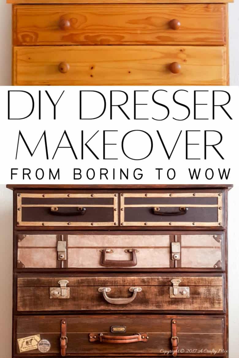 Do you have a boring dresser that's in desperate need of a makeover. Come see how we gave this one a makeover that wows using broken bits #diyhomedecor #homedecorideas #dressermakeover #ACraftyMix #furnituremakeover #DIYDecor