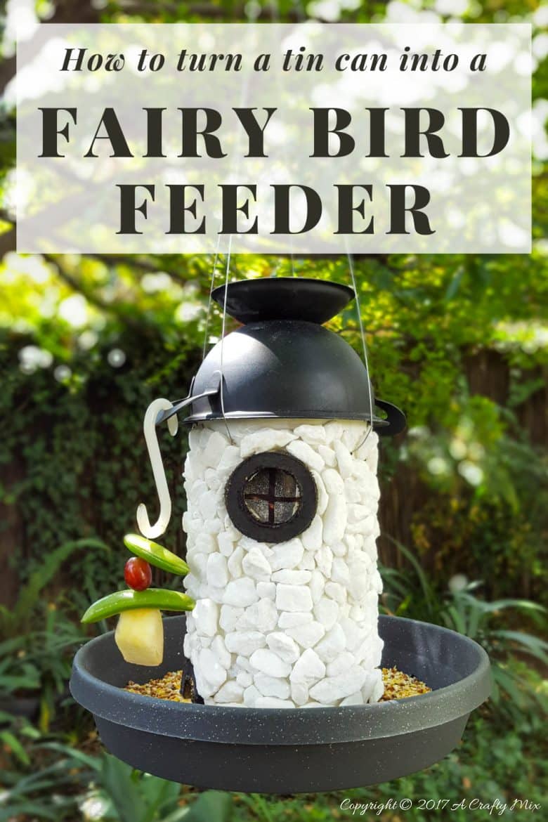 See how easy it is to turn a tin can into a fairy lighthouse bird feeder. #Birdfeeder #ACraftyMix