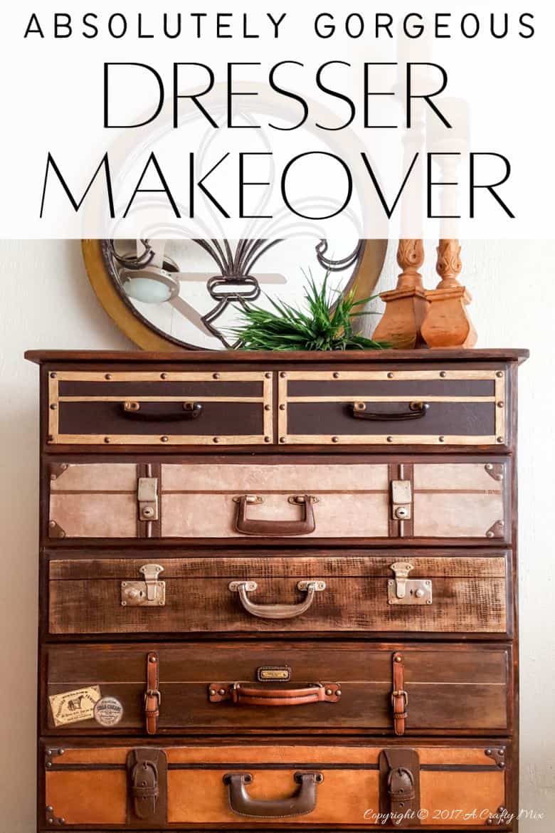 Do you have a boring chest of drawers or dresser that's in desperate need of a gorgeous makeover. Come see how we transformed our old  one using recycled bits. It's easier than you think. #diyhomedecor #homedecorideas #dressermakeover #ACraftyMix #furnituremakeover #DIYDecor