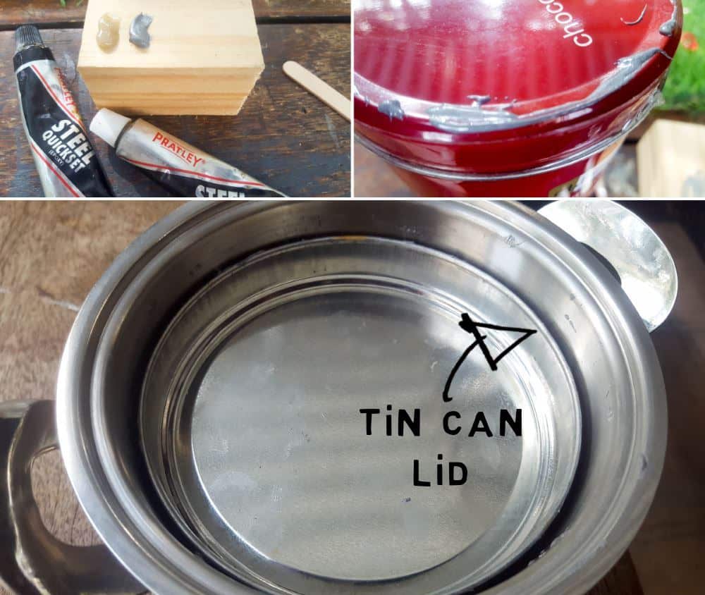 How to glue the tin can lid inside the bowl