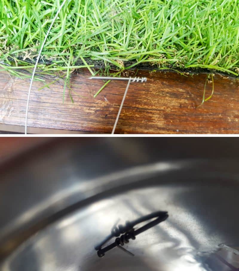 Wrap wire around a nail and insert  the wire in the holes