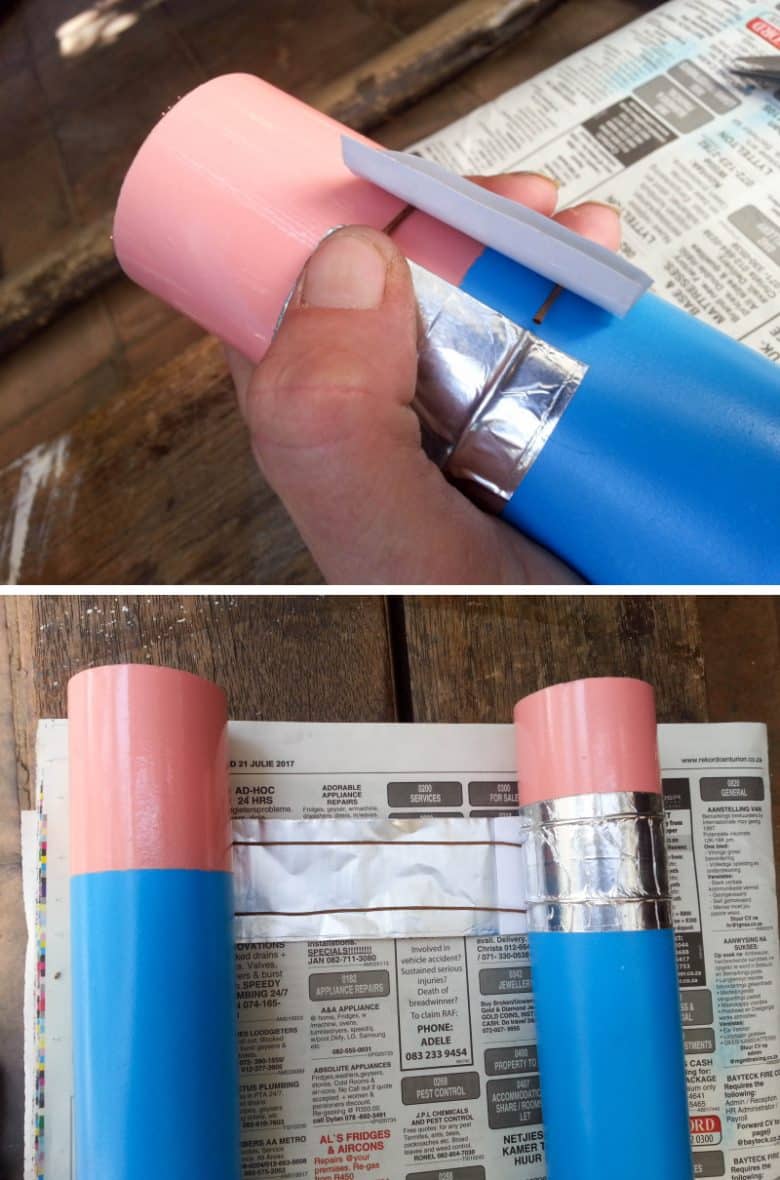 Wrap aluminium foil around the PVC pipe