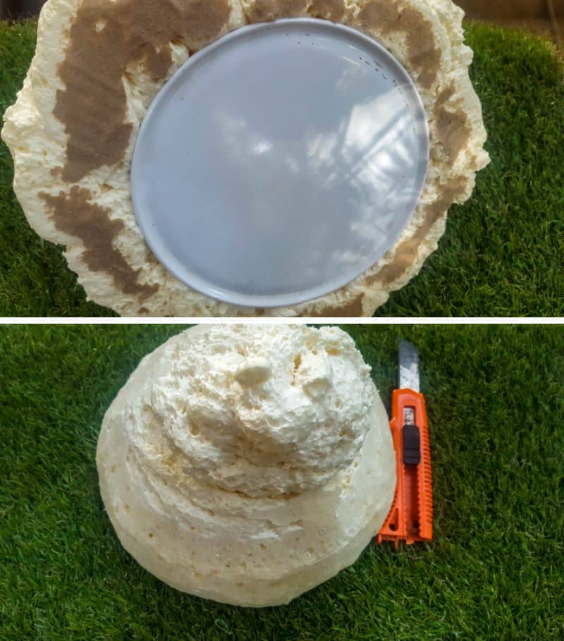 Use a sharp craft knife to cut the foam into a mushroom or toadstool top