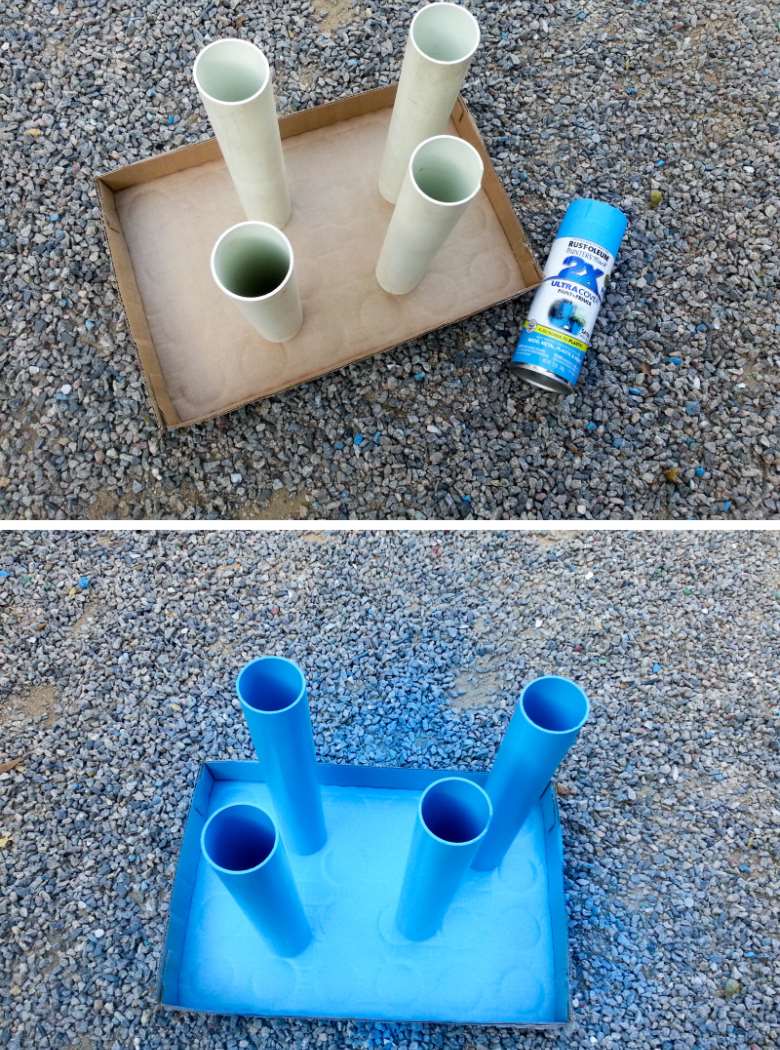 Paint the PVC pipes in a color of your choice after prepping well