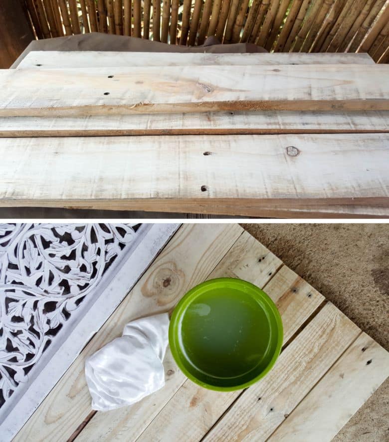 Sand the pallets and wipe down with water and vinegar
