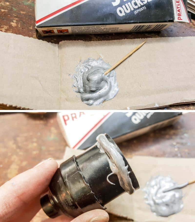 Glue the light fitting inside the burner top and reattach the top to the body.