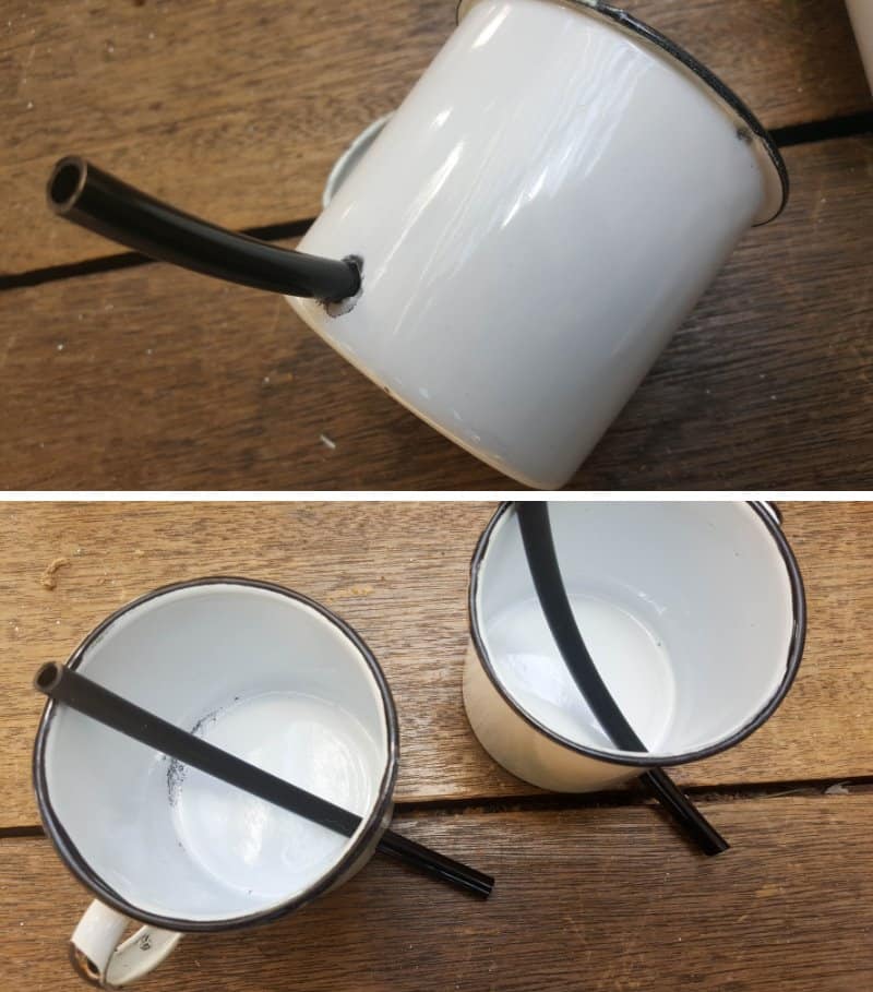 Push the plastic tube through the hole in the cup