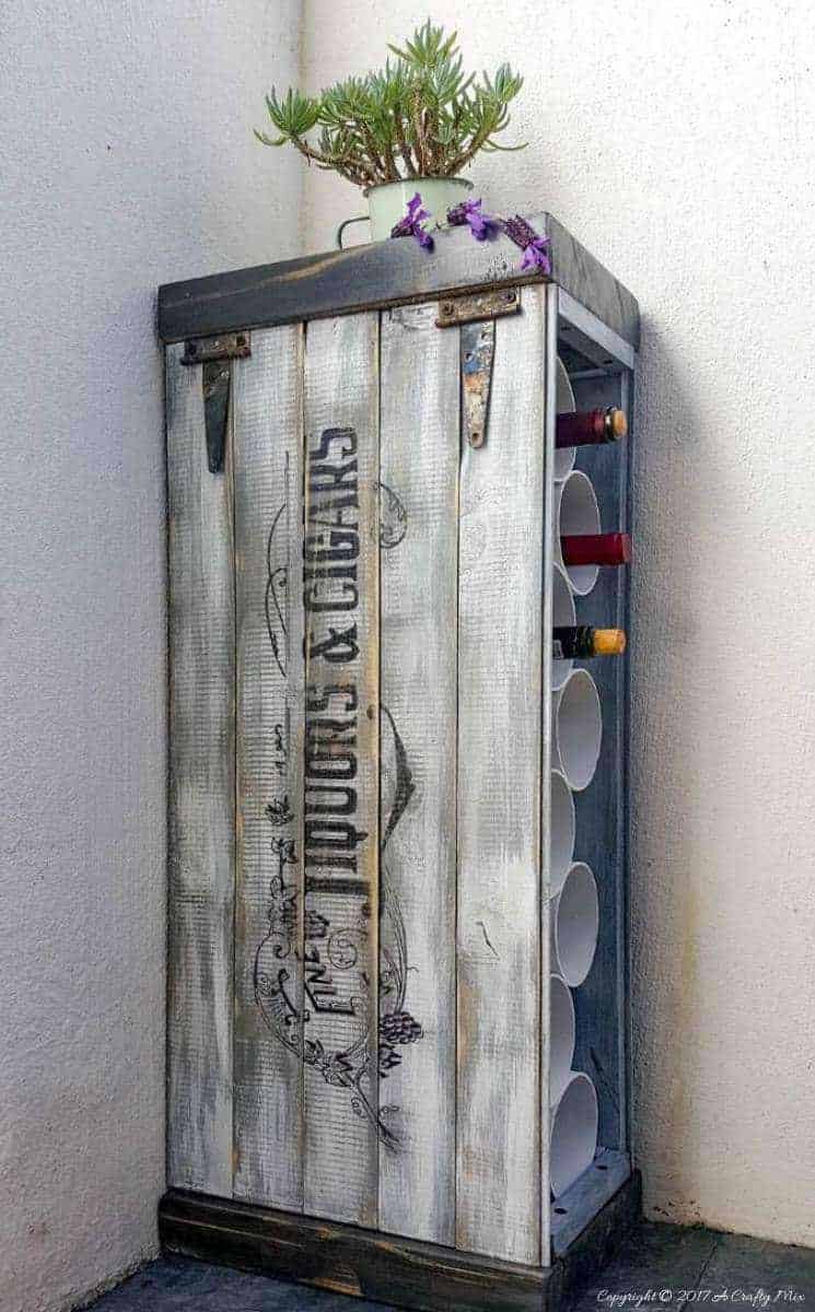 A tall and skinny little wine rack for a small space. Easy to make with full tutorial #DIYHomeDecor #DIY