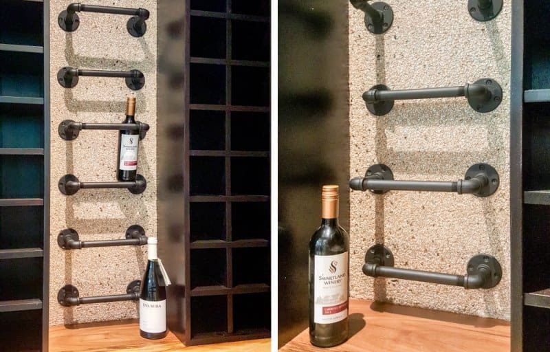 Industrial chic wine rack attached directly to the wall