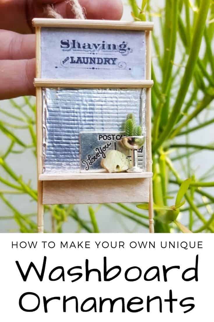 This is such an adorable idea. Miniature washboard ornaments that are super easy to make #miniaturewashboard #DIYChristmasornaments #christmasornaments #acraftymix # DIYOrnaments #Uniqueornaments