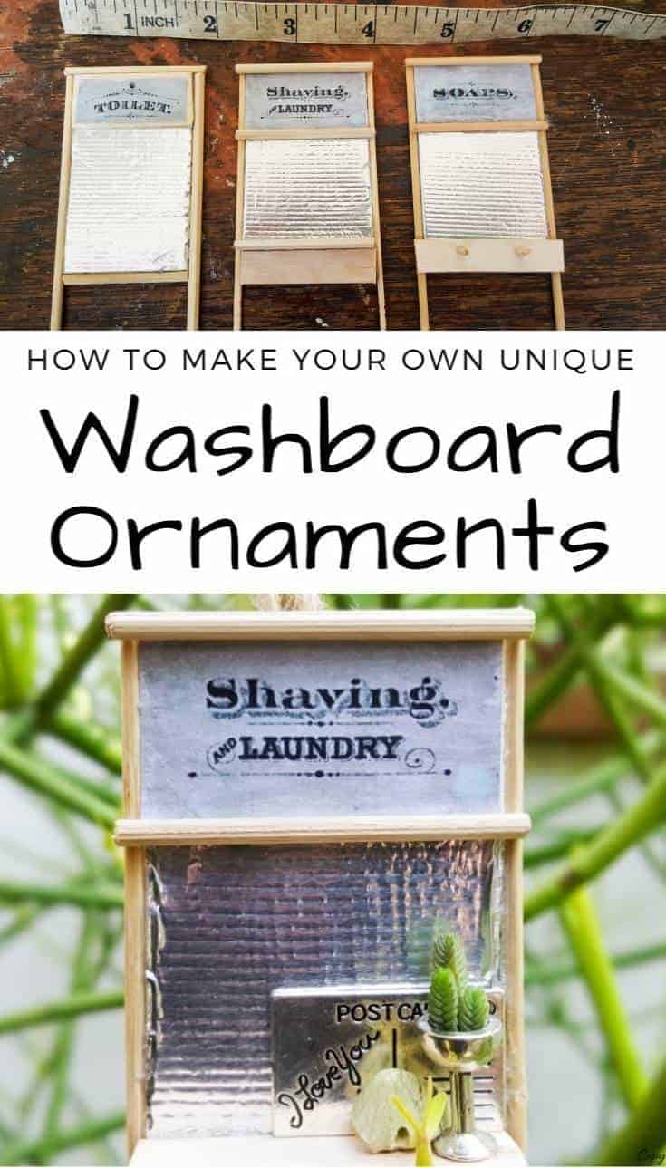 This is such an adorable idea. Miniature washboard ornaments that are super easy to make #miniaturewashboard #DIYChristmasornaments #christmasornaments #acraftymix # DIYOrnaments #Uniqueornaments