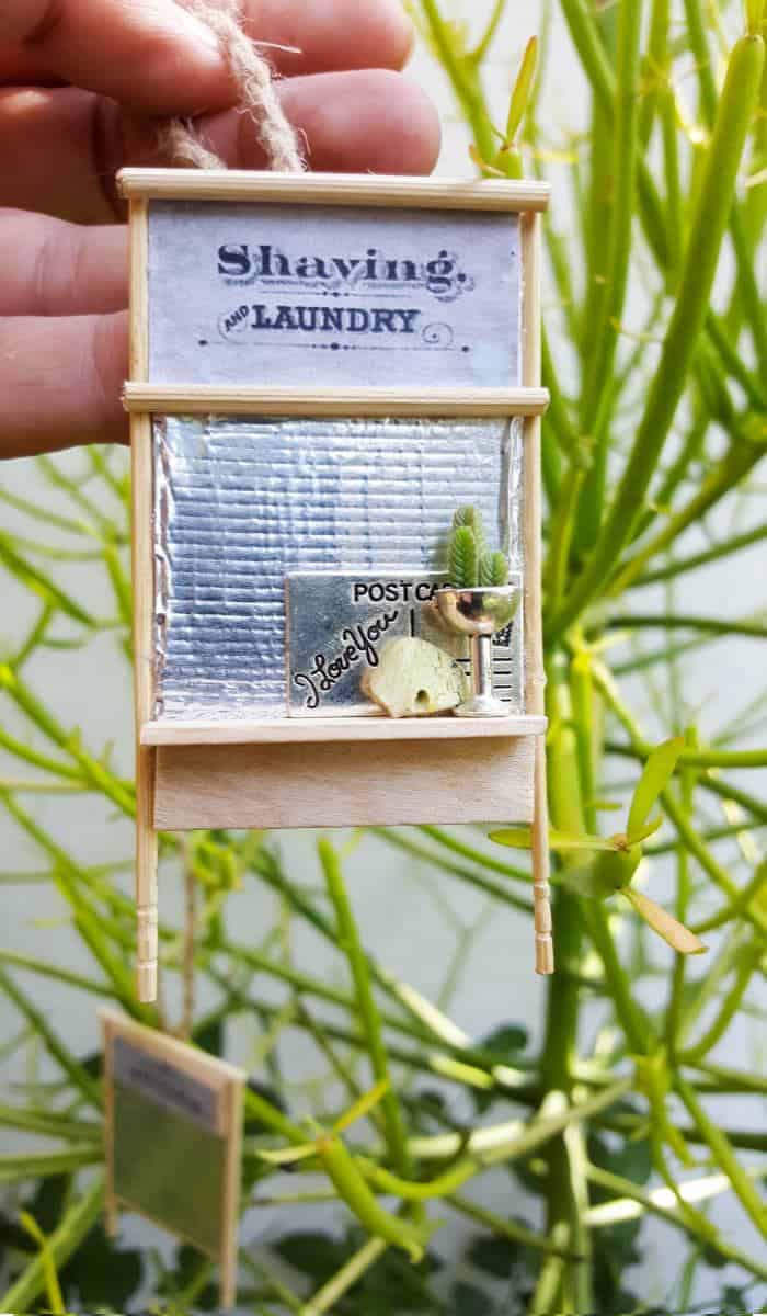 Adorable miniature washboard ornaments that can be made in a morning #DIYMiniature #ChristmasOrnaments #Ornaments #Miniature
