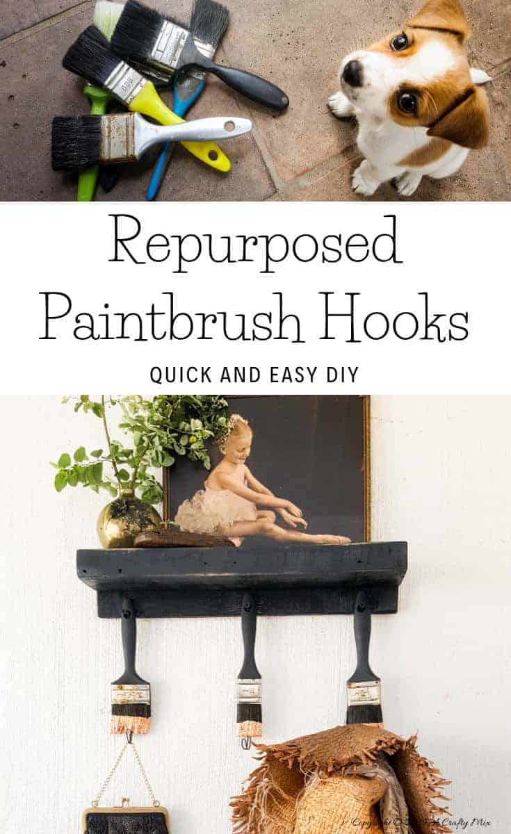A really cool idea to repurpose some of those paint brushes that can't be saved and turn them into elegant home decor #repurpose #DIYHomeDecor #paintbrush #paintbrushhooks #acraftymix #diytutorial #recycling