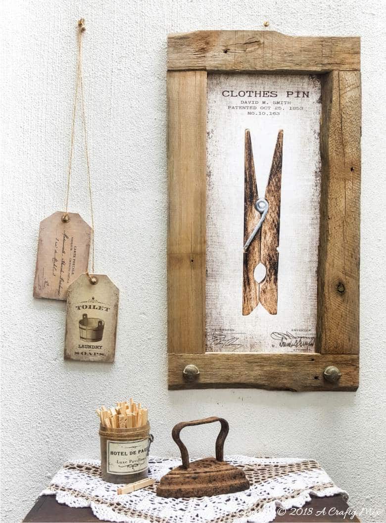 DIY Oversize Vintage Tags and Clothes Pin Wall Art. Includes 3 Free printables | Free oversized wall art | Easy DIY vintage style wall decor | Ready to print gallery wall | #FreePrintable #FreeWallArt #DIY #GalleryWall #Vintage