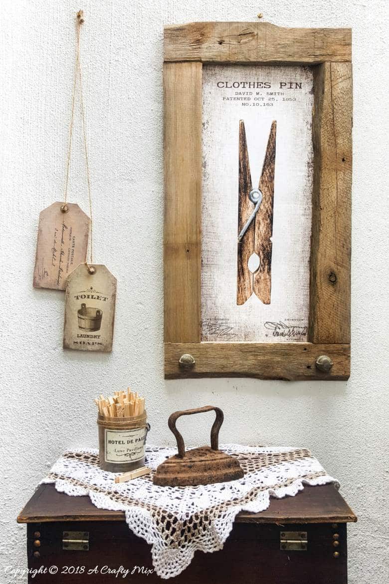 DIY Oversize Vintage Tags and Clothes Pin Wall Art. Includes 3 Free printables | Free oversized wall art | Easy DIY vintage style wall decor | Ready to print gallery wall | #FreePrintable #FreeWallArt #DIY #GalleryWall #Vintage