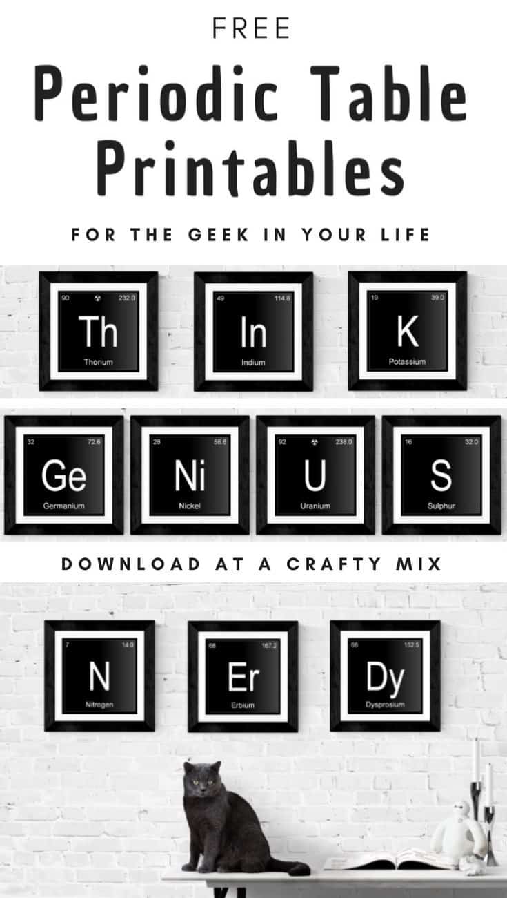 6 Free to download periodic table printables for the geek in your life. #freeprintables #8x8frame #acraftymix #geekprintables #nerdprintables