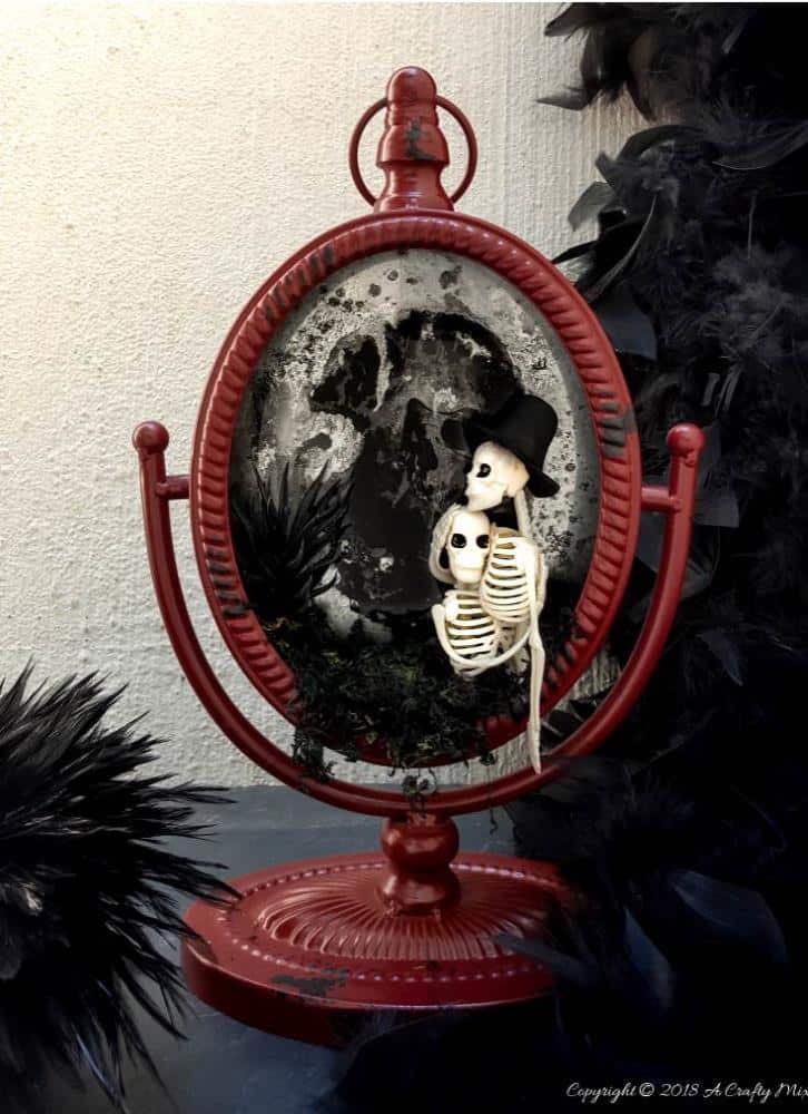 Adorable and Not So Spooky Halloween Decor and making a ghost in the mirror tutorial. #halloweendecor #GhostintheMirror #LoveNeverDies #Halloweencouple #notscaryhalloween
