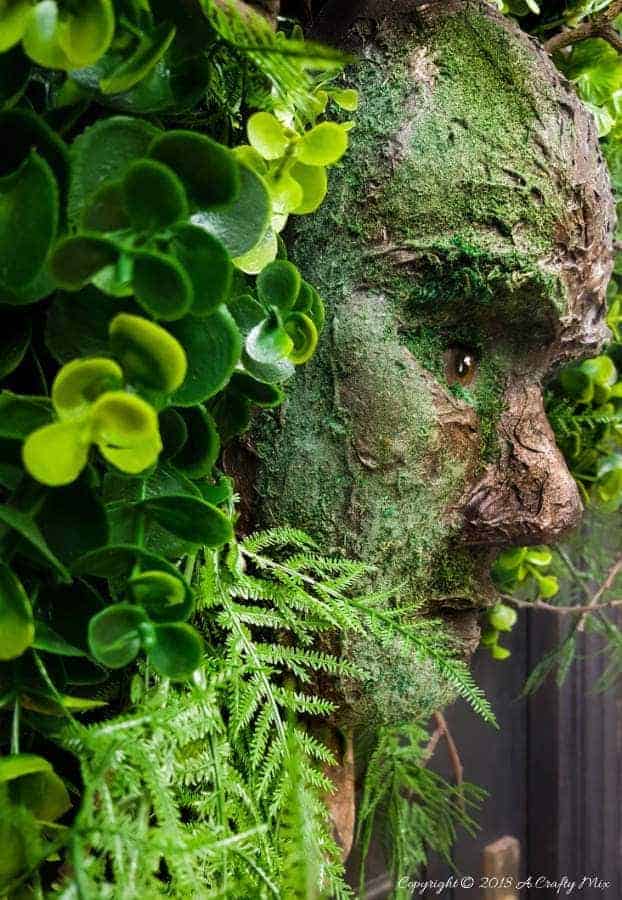 How to make a Spirit of the Forest wreath. A Grandin Road knock-off that looks amazing and you'll have so much fun doing it. #GrandinRoad #spiritoftheforest #greenmanwreath #SpringHomeDecor #DIYHomeDecor #HalloweenWreath
