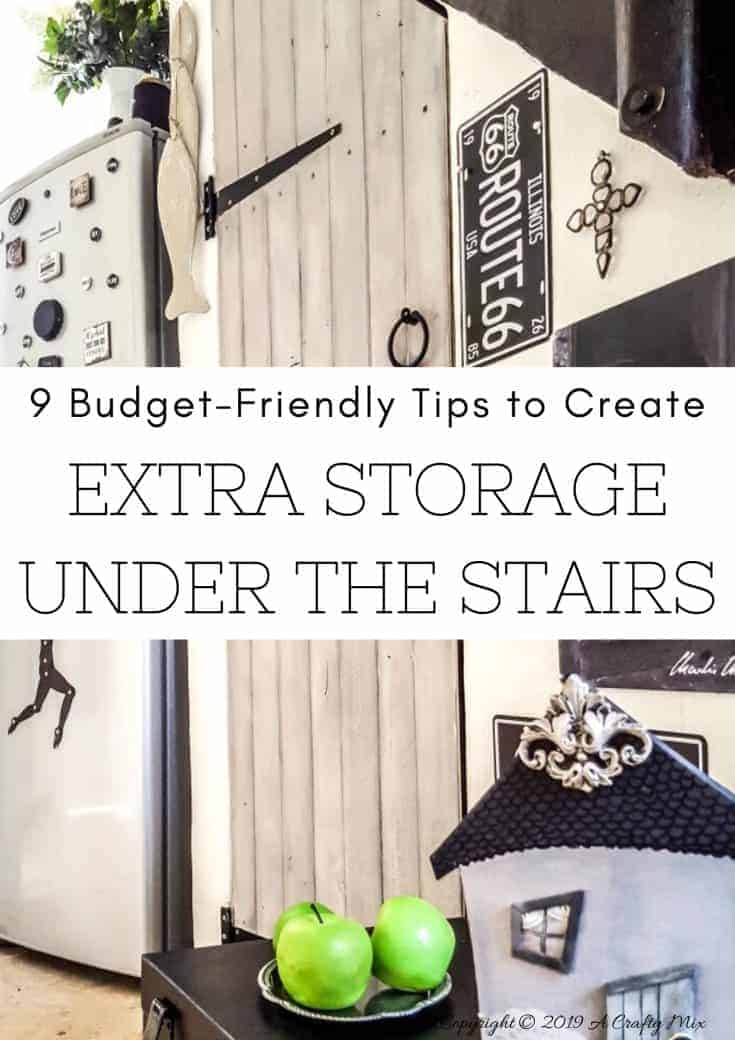 Tips and tricks to make the most of that wasted space under your staircase and create extra storage that&rsquo;s easy to organize and functional. Includes free labels and &ldquo;find my crap cheat sheet. #UnderstairsIdeas #understairsstorage #DiyStairsStorage #BudgetStorage #SmallSpaceStorage #tinyhouse