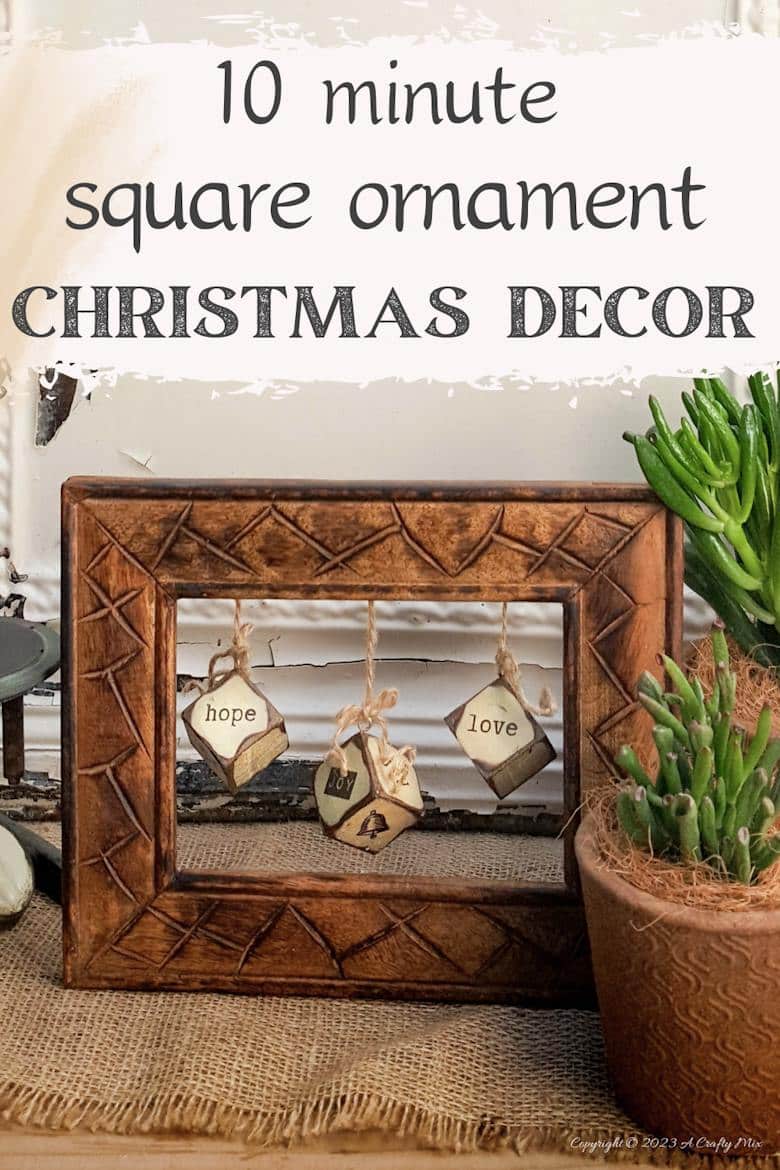 It's time to deck the halls with our easy repurposed square Christmas ornaments made from wood off cuts! These adorable hanging blocks are the perfect rustic addition to your holiday d&eacute;cor, and hardly cost a thing. Simply grab some scrap 2 x 2, follow our simple instructions, and in 10 minutes you'll be done! The full tutorial includes free hope, love, and joy printables.