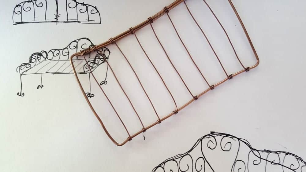 Wire work for the DIY fantasy fairy Daybed. #Fairygarden #wiredaybed #fairydaybed #fairyfurniture