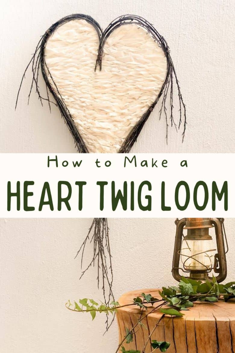 How to make a heart twig loom. Beautiful boho decor inspired by nature and love #BohoDecor #Valentinesday #WallArt #ACraftyMix #WeavingTutorial