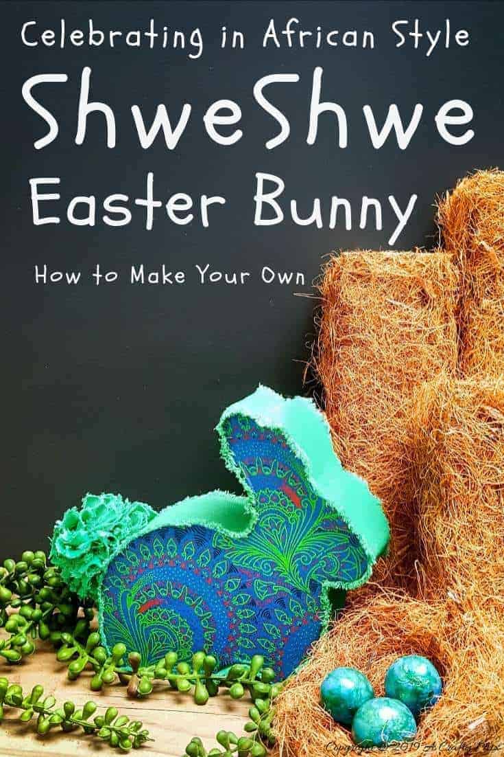 Add a touch of Africa to your Easter decor with this little shweshwe bunny. Easy to make #easterdecor #shweshwe #easterbunny #DaGamaTextiles #SouthAfrica