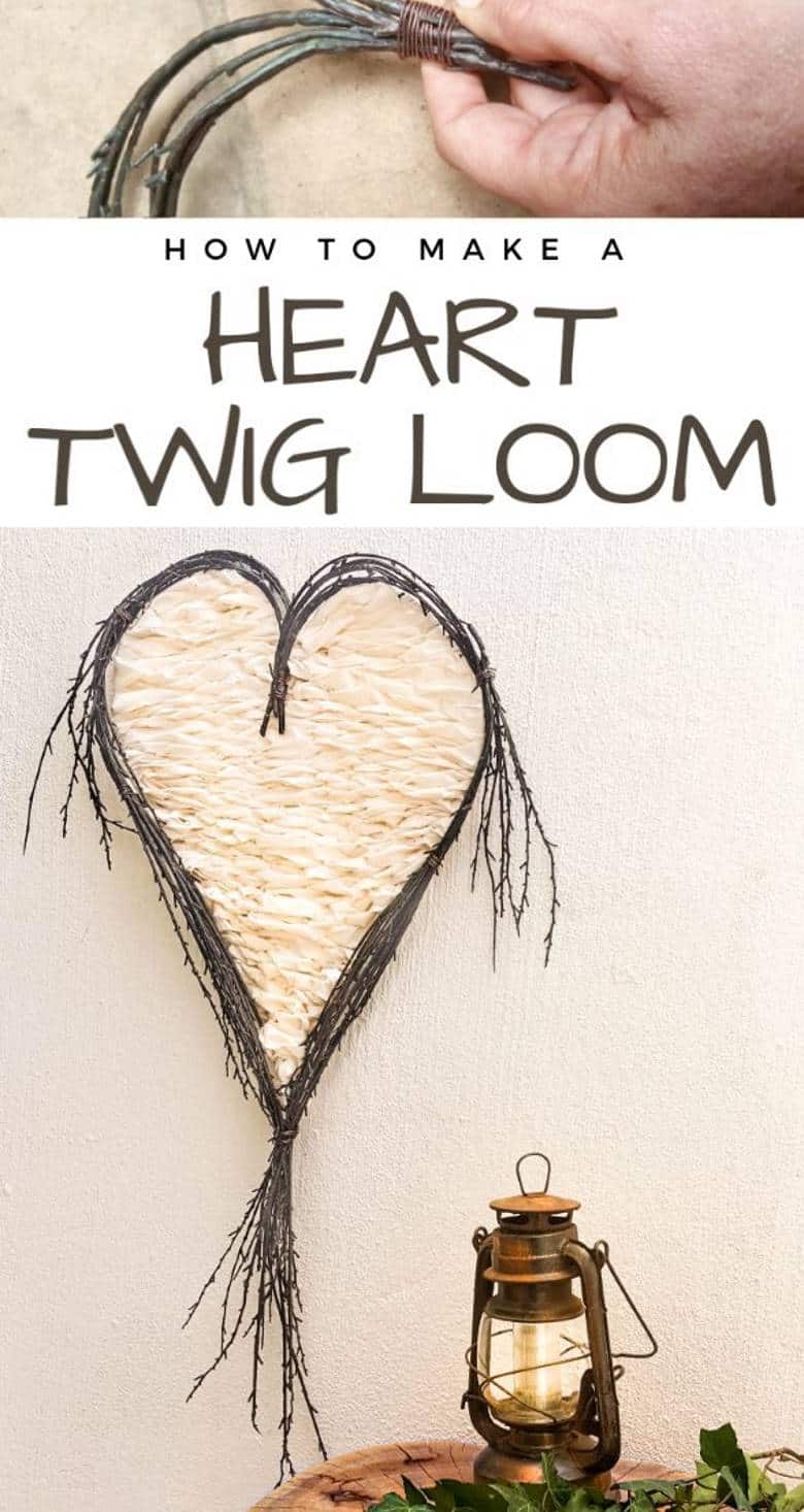 How to make a heart twig loom. Beautiful boho decor inspired by nature and love #BohoDecor #Valentinesday #WallArt #ACraftyMix #WeavingTutorial