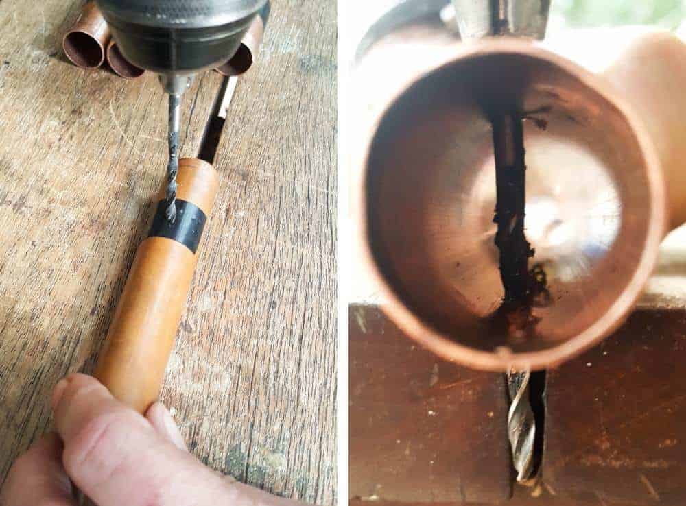 Measuring and drilling the copper pipes to make a trivet #coppertrivet #trivetDIY