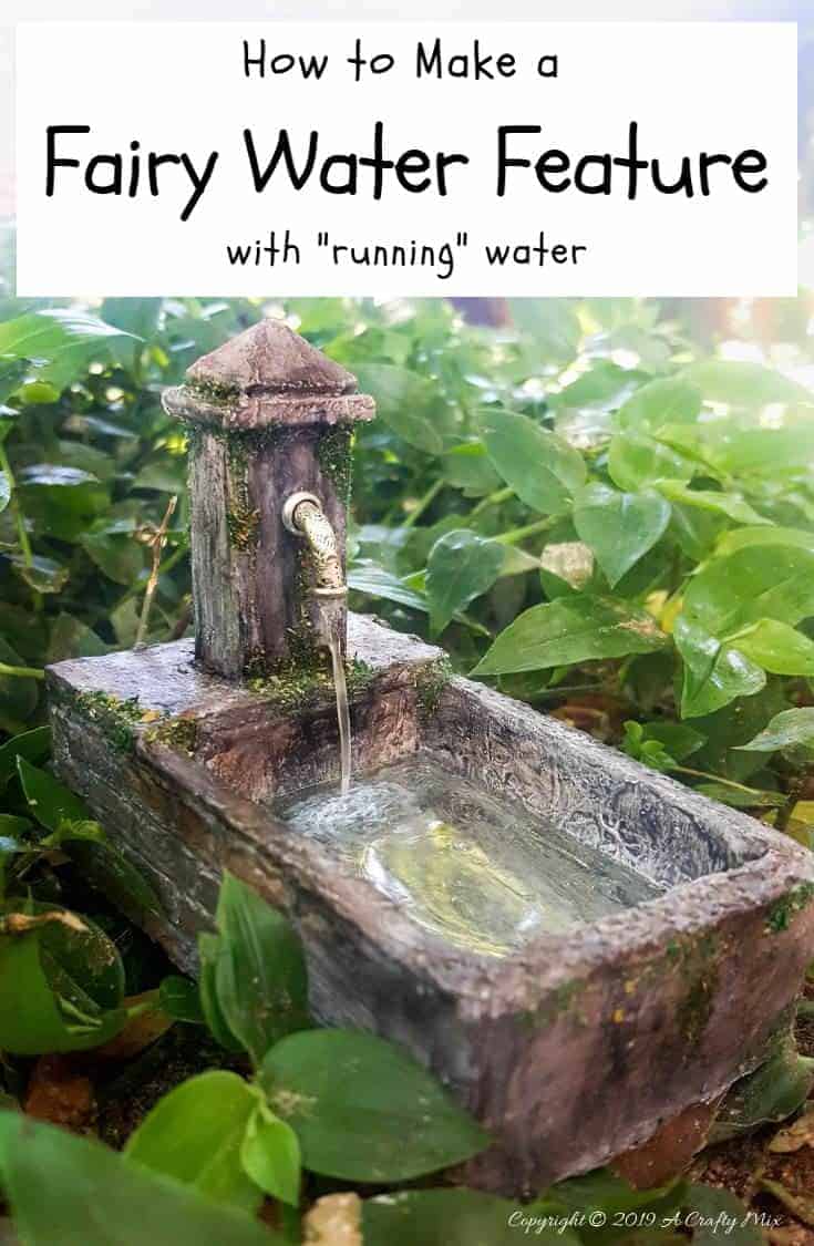 How to make a beautiful fairy water feature with "running" water #Miniaturewaterfeature #DIYFairyWaterFeature #WaterFeature #FairyGardens #ACraftyMix