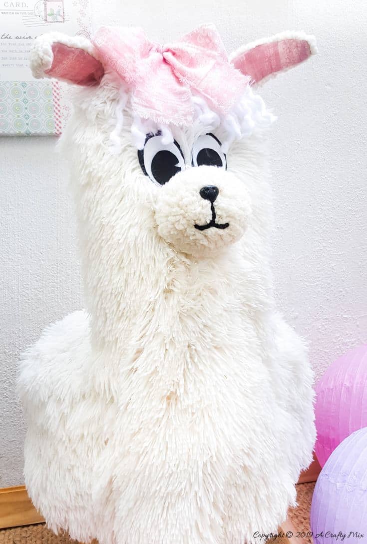 How to make an adorable "No Drama, Llama Chair". Unique one of a kind DIY to fall in love with and make yourself. DIY Tutorial from A Crafty Mix #llamaDIY #DIYTutorial #LlamaChair #LlamaDecor