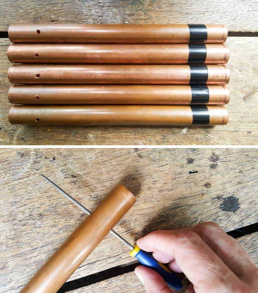 Measuring and drilling the copper pipes to make a trivet #coppertrivet #trivetDIY
