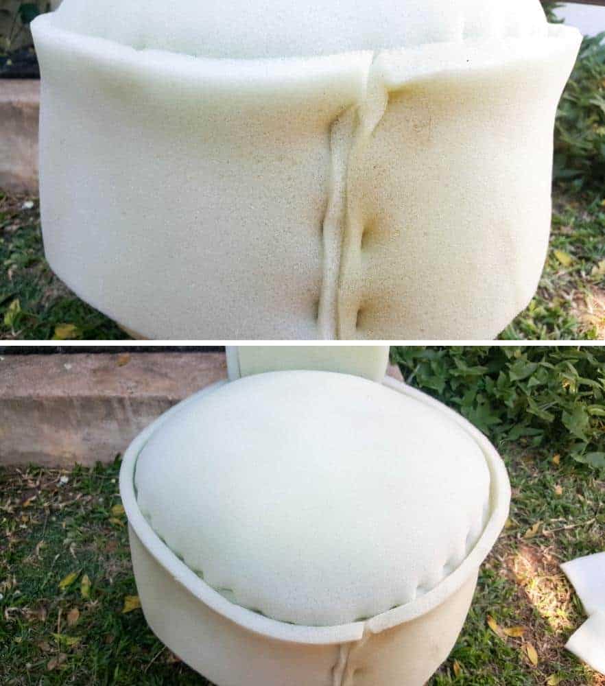 Adding foam and batting to the chair. DIY Tutorial from A Crafty Mix #llamaDIY