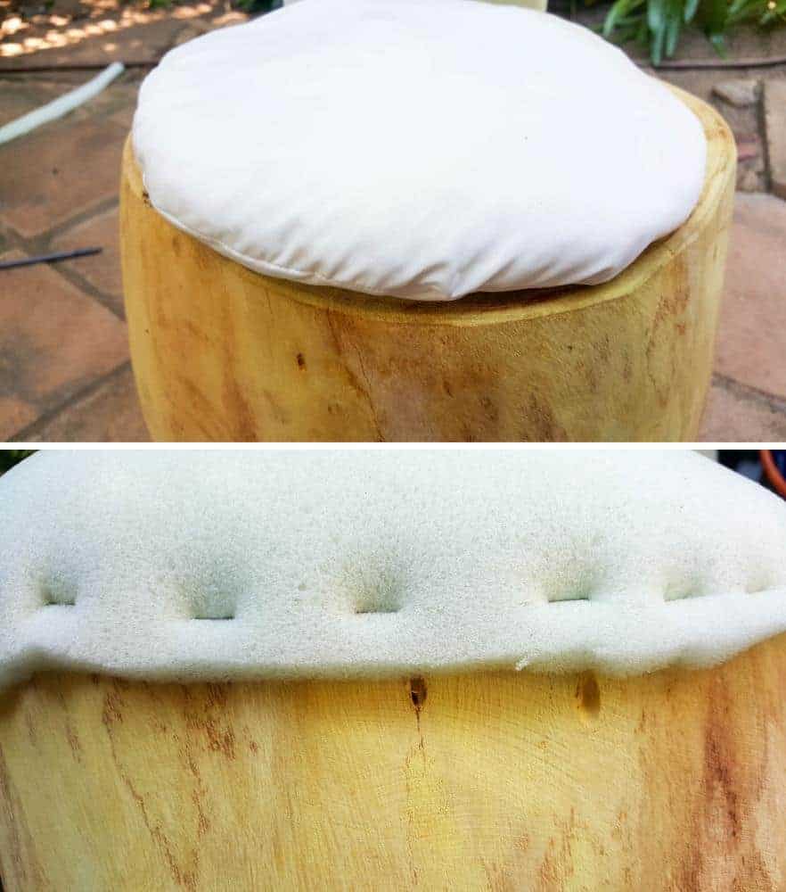 Adding foam and batting to the chair. DIY Tutorial from A Crafty Mix #llamaDIY