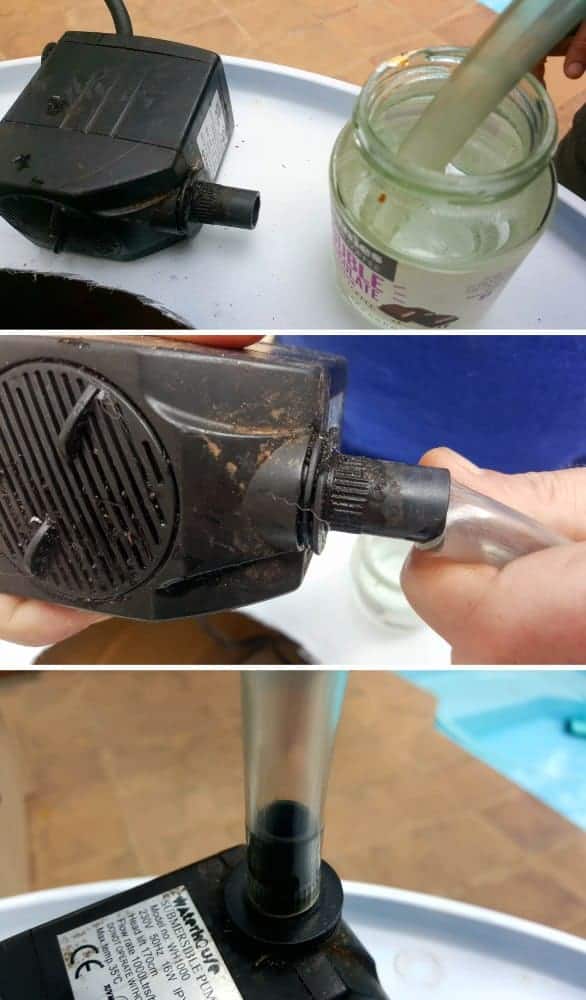 Attaching the pipe to the water feature #drumwaterfeature #PVChandpump #DIYTutorial #ACraftyMix