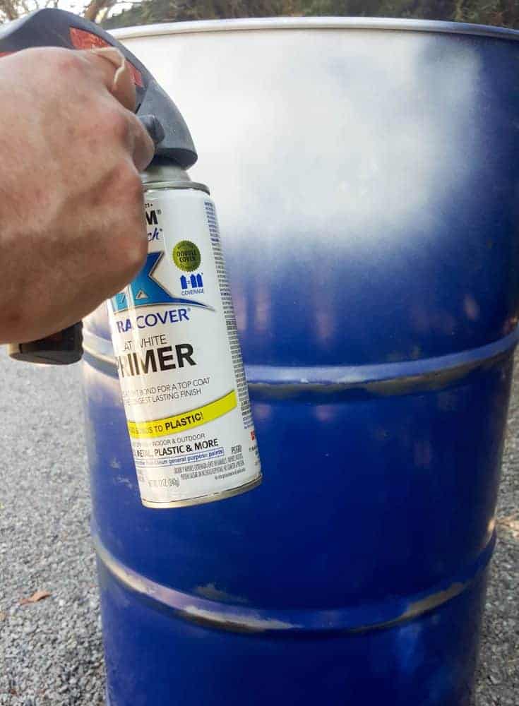A coat or three of white paint #drumwaterfeature #PVChandpump #DIYTutorial #ACraftyMix