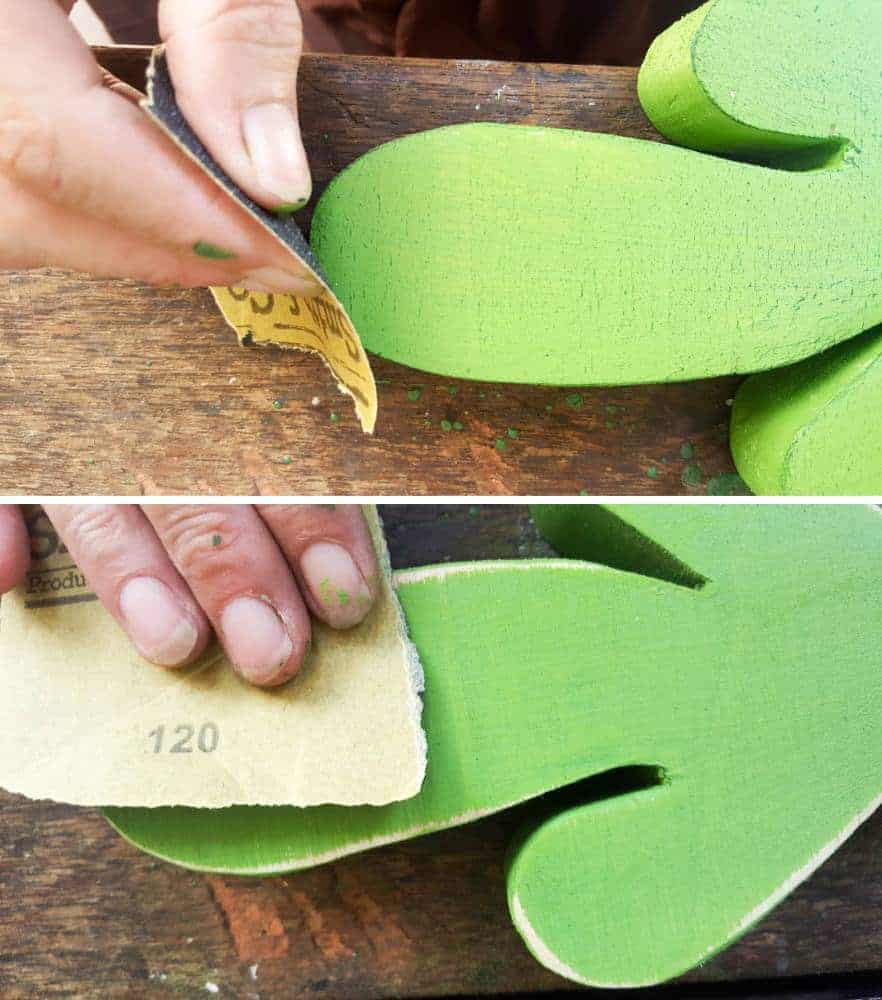 Sand and distress the cacti. #BrownThumb #WoodenCacti #DIYTutorial #ACraftyMix