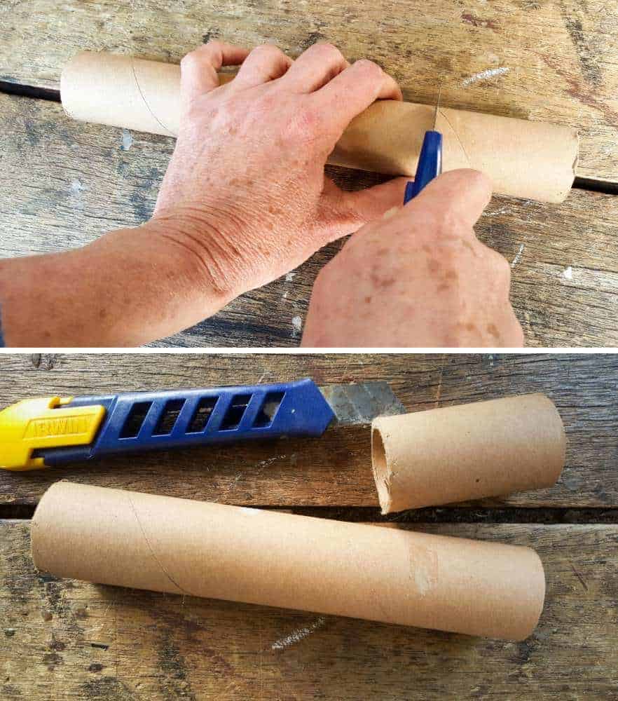 Cut the cardboard tube to size using a craft knife #FairyGarden #FairyScape#FairyTutorial #ACraftyMix #CraftTutorial #FairyCraft