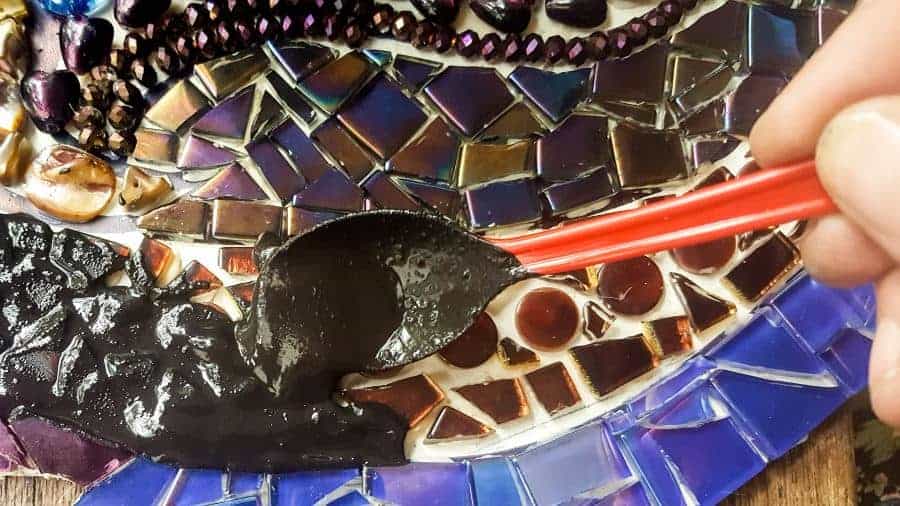 How to grout a mixed media mosaic #mosaicprojects #tipsandtricks #howtomake #mixedmediamosaic #acraftymix #unicornspit #mosaicart #mosaicideas #unicornart