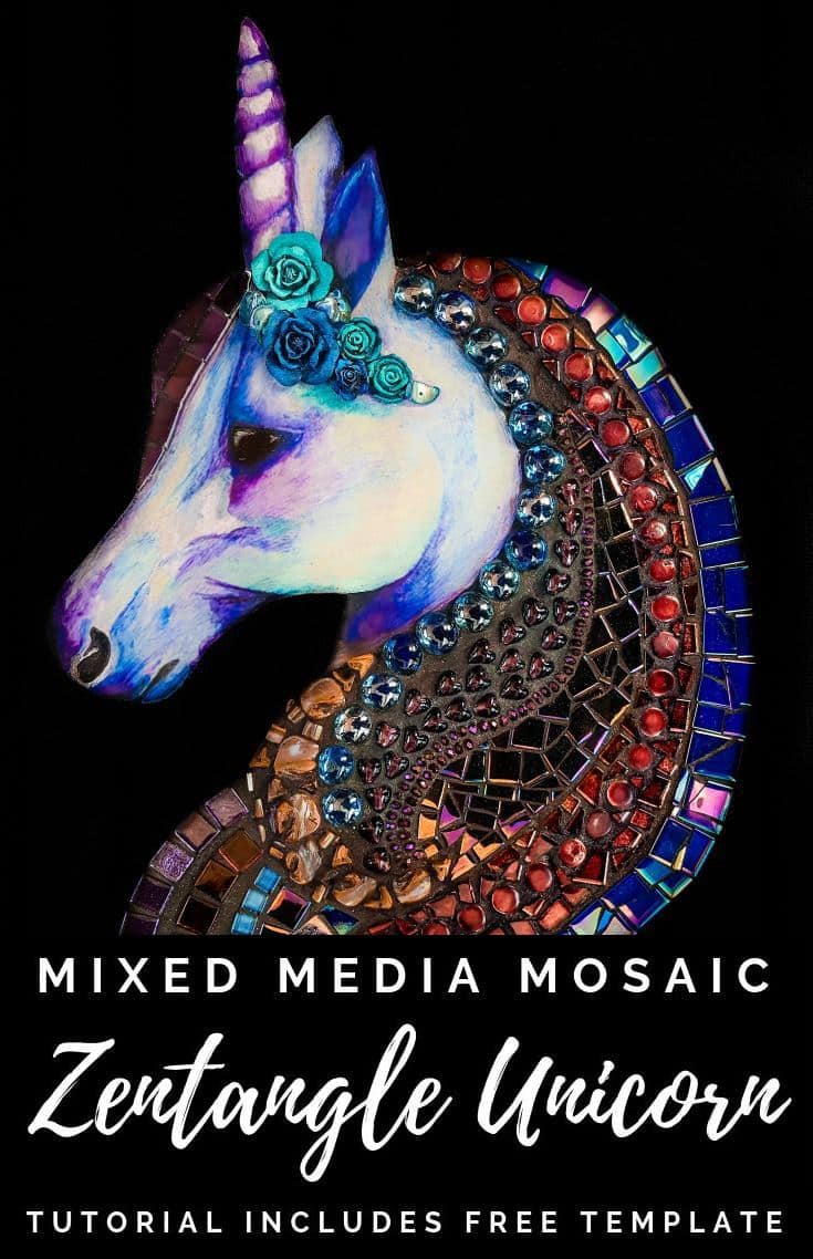 A great tutorial that shows you how to create a mixed media mosaic artwork. Lots of tips and tricks and includes a free zentangle template to work from. #mosaicprojects #tipsandtricks #howtomake #mixedmediamosaic #acraftymix #unicornspit #mosaicart #mosaicideas #unicornart