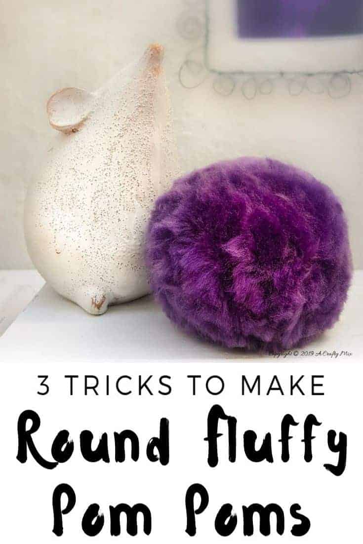 3 tricks to making round fluffy pom poms quickly and easily. Includes a bonus tutorial on how to make a big pom pom heart #pompom #craft #tricks #tips #easycraft #acraftymix #heartpompom #easypompom #pompomsecrets