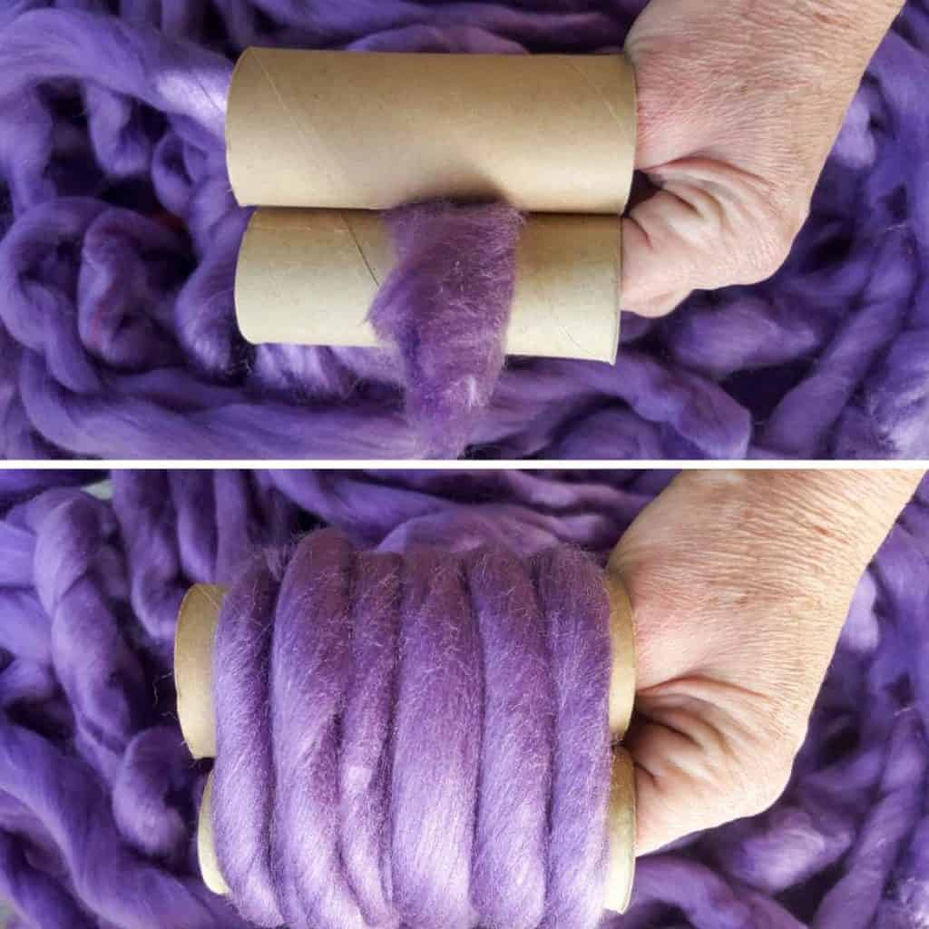 Place the wool between the toilet rolls and start winding. 3 tricks to making round fluffy pom poms #pompom #craft #tricks #tips #easycraft #acraftymix