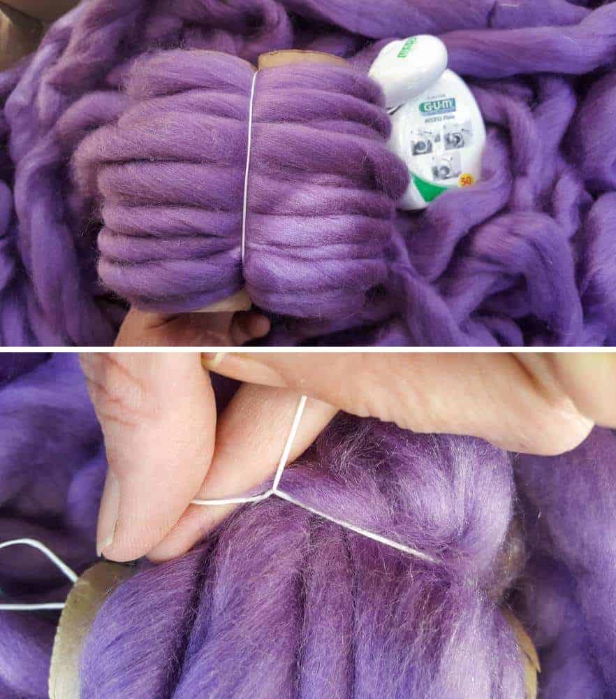 Tie the floss between the rolls three times around to make it extra strong. 3 tricks to making round fluffy pom poms #pompom #craft #tricks #tips #easycraft #acraftymix