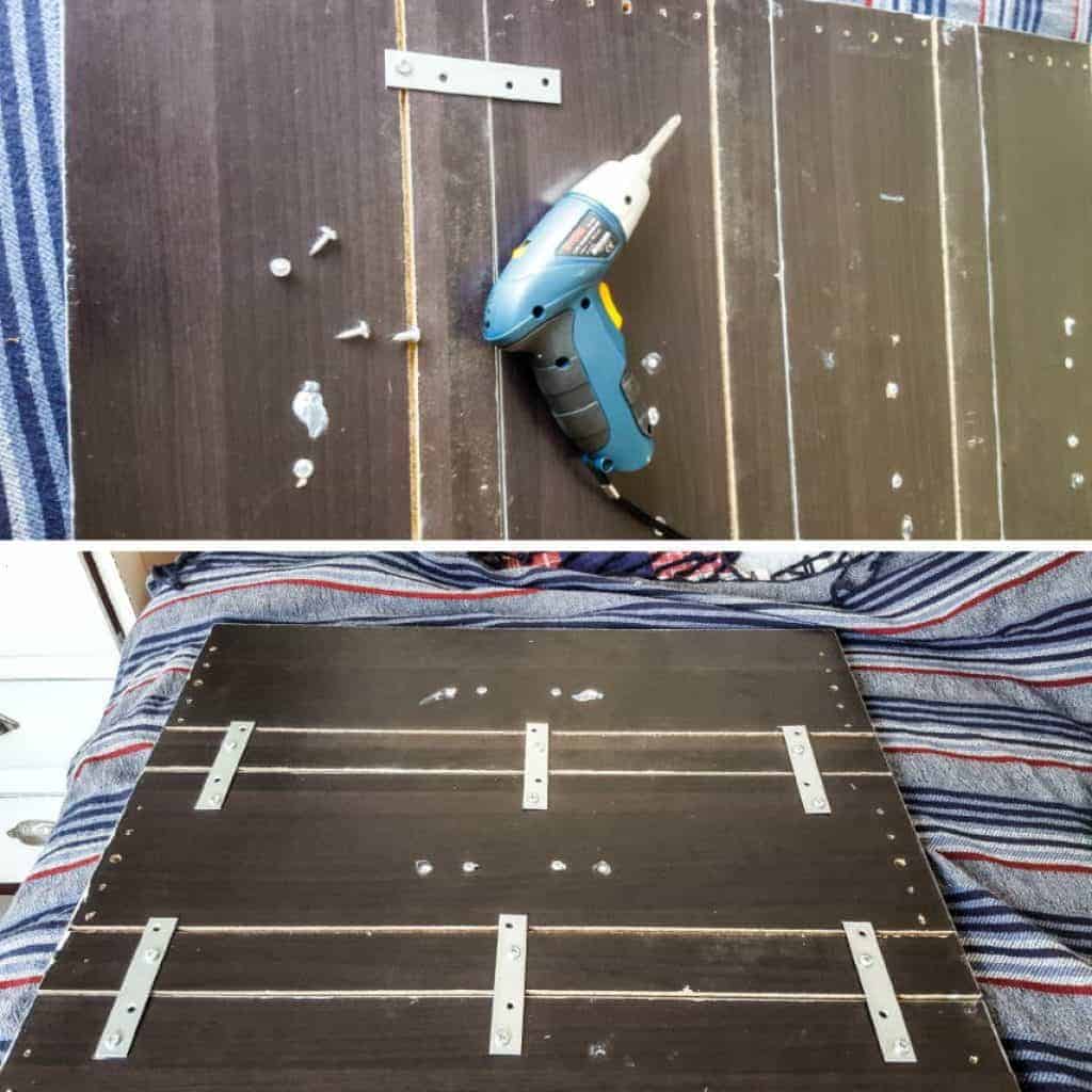 Flat metal strips with perforated holes were used to join the drawer fronts together. #brokendrawers #tipsandtricks #acraftmix