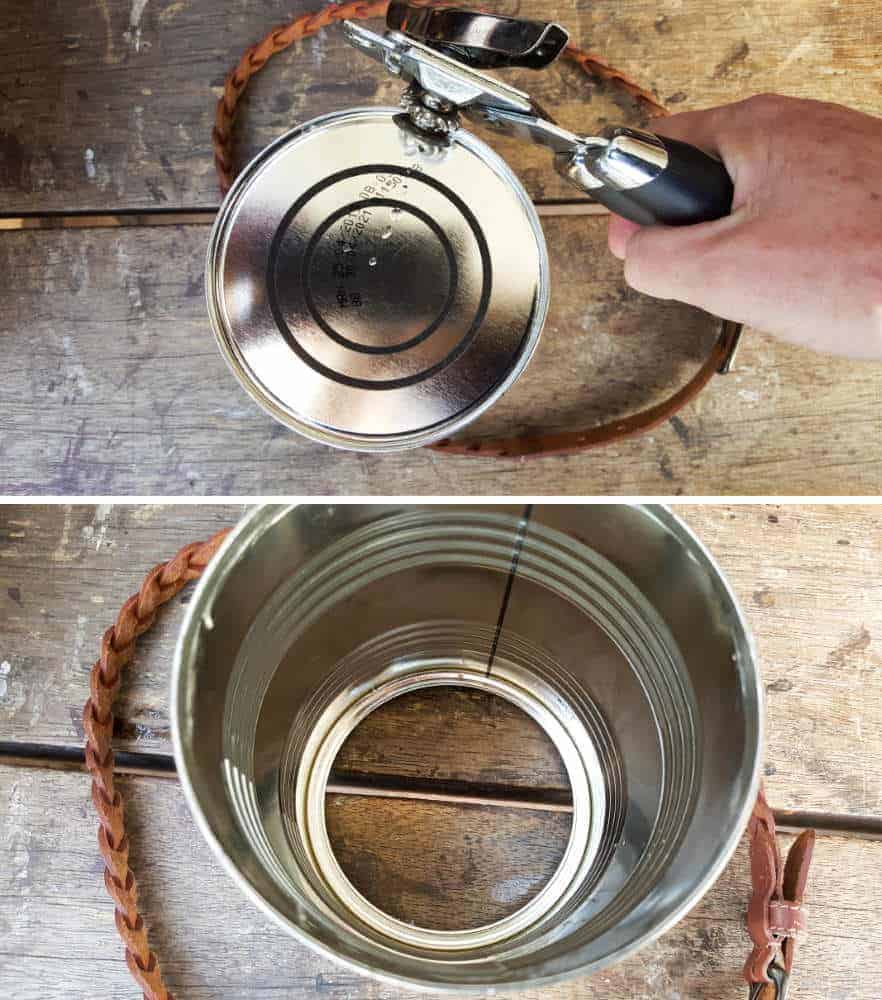 Remove the bottom of the tin can #tincan #recycle #repurpose #tincanrecycle #tincanplanter #acraftymix #creativetincanprojects #uniquetincanDIY