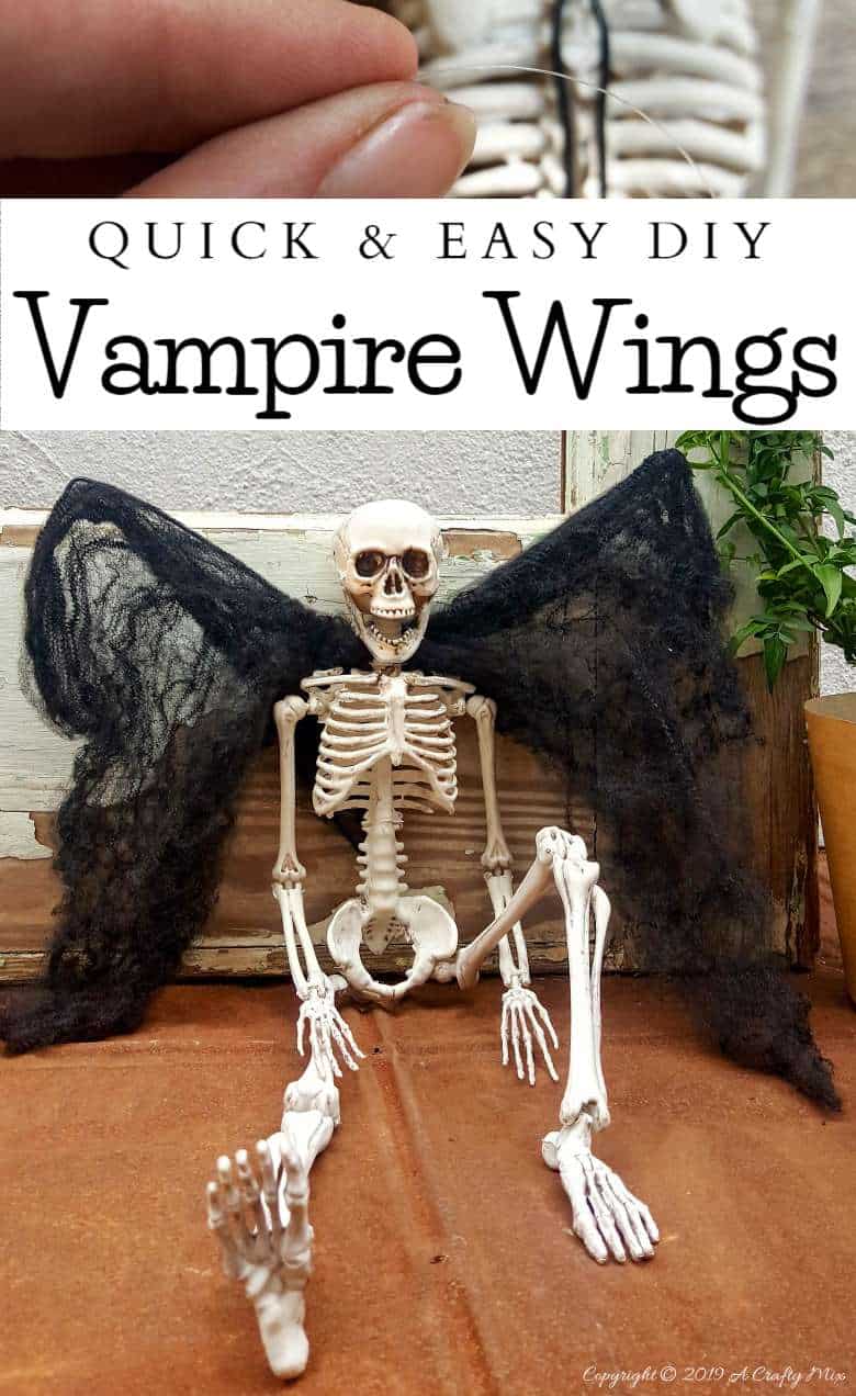 How to make vampire wings to add to your Halloween decor. A quick and easy craft idea for all ages #ACraftyMix #FunHalloweenCraft #EasyHalloweenCraft #HalloweenDIY #HalloweenCraft #HolidayCraft